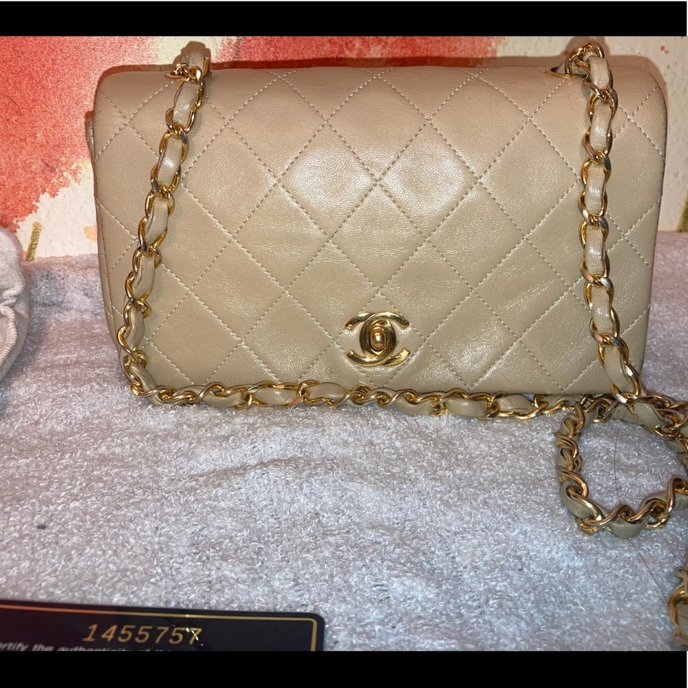 Beige/ nude full flap crossbody Chanel Bag